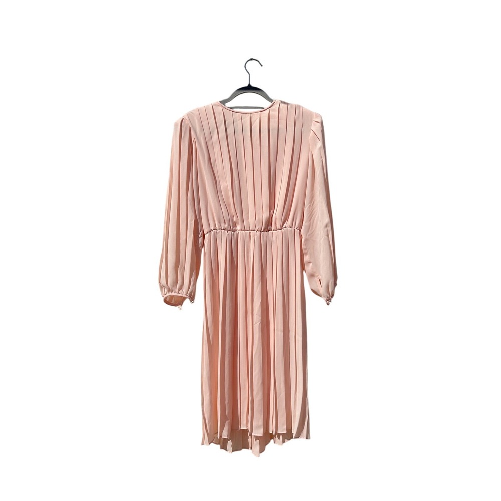 Vintage Monica Richards‎ Pleated Long Sleeve Blush Colored Midi Dress, Petite 16